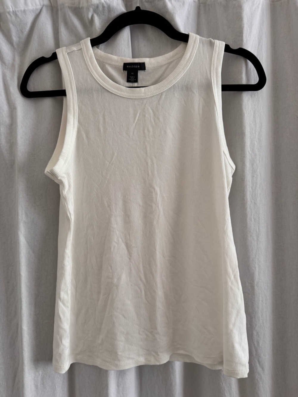 Halogen off White Ribbed Tank Top - Classic Sleeveless Women's Top